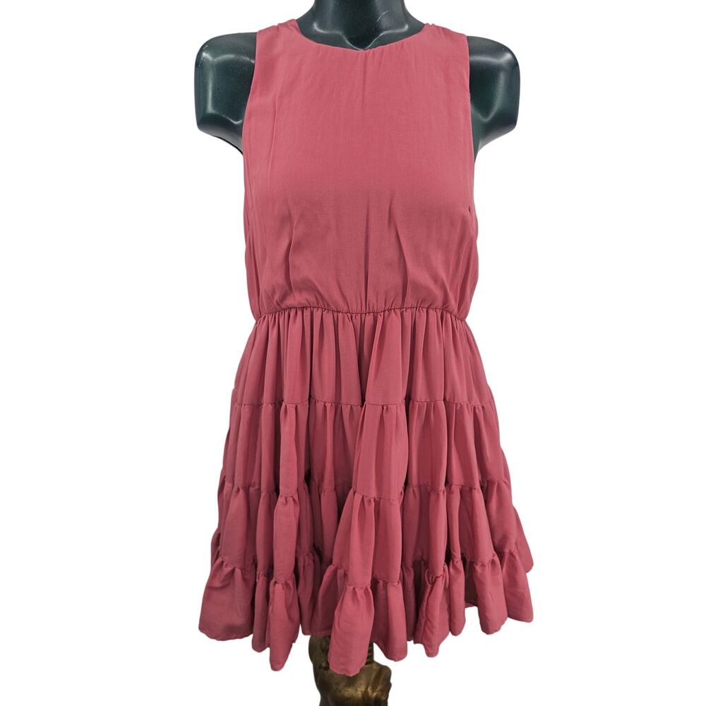 Mustrad Seeds Tiered Short Dress Beachy A-line Coral Pink Women's M 4083